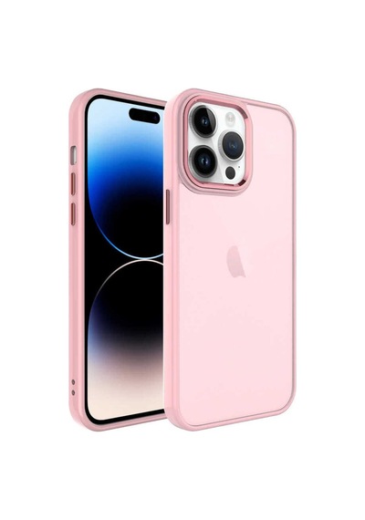 Apple Uyumlu iPhone 14 Pro Max Kılıf Buzlu Sert Pc Zore May Kapak Pembe Açık