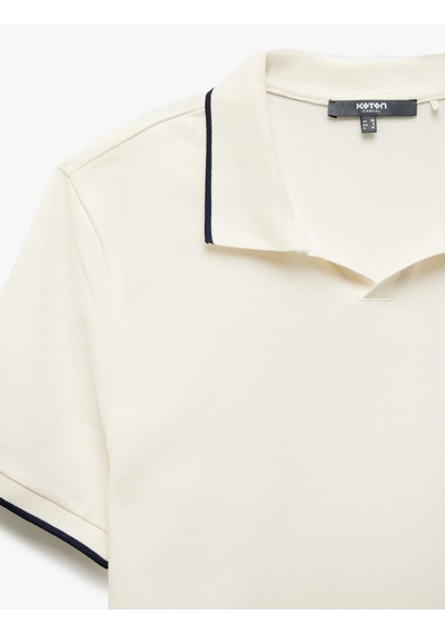 Koton Kontrast Detaylı Pamuklu Kısa Kollu Slim Fit Polo Yaka Tişört Ekru 5sam10091mk Ekru
