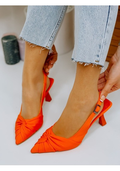 Ervanın Butiği Turuncu Saten Bow Fiyonk Detay Kadın Stiletto-3700