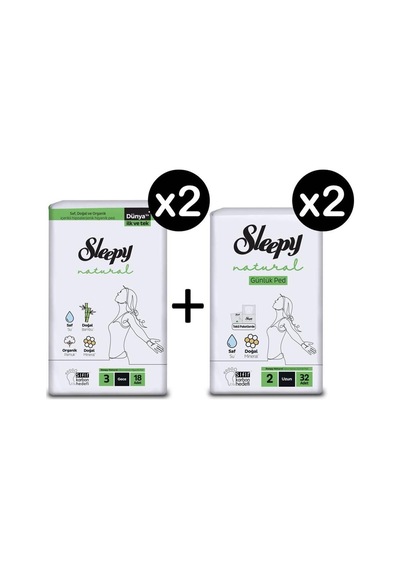 Sleepy Natural Hijyenik Ped Gece 36'lı + Günlük Ped Uzun 64'lü