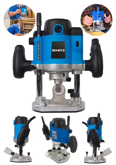 Schatz 1400 Watt Profesyonel Elektrikli Devir Ayarlı Çift Kollu Formika Freze Traşlama Makinesi 8mm Pens Mavi