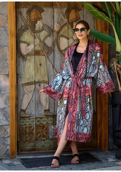 Mayovera Yılan Desen Kimono Çok Renkli