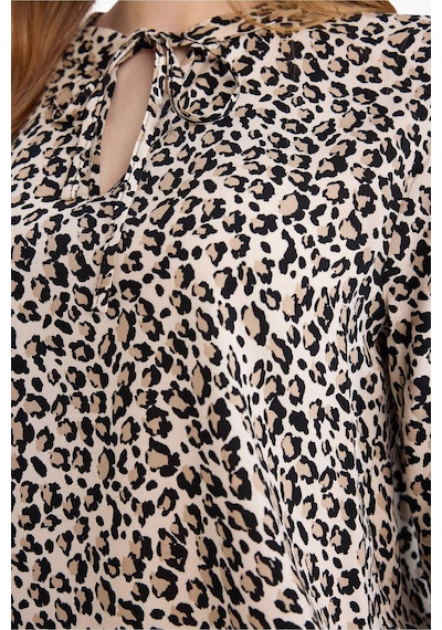Defacto Regular Fit Bisiklet Yaka Leopar Desenli Uzun Kollu Bluz N1809az26sper103 Ekru-er103