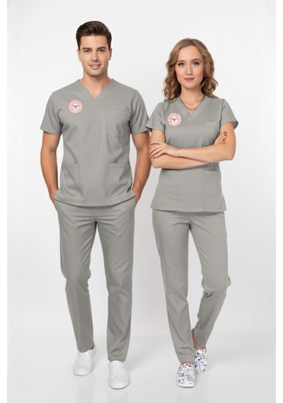 Unisex Gri Teknik Hizmetler Scrubs Üniforma Takım Neutral Gray Sağlık Bakanlığı Yeni Yön.uygun Gri