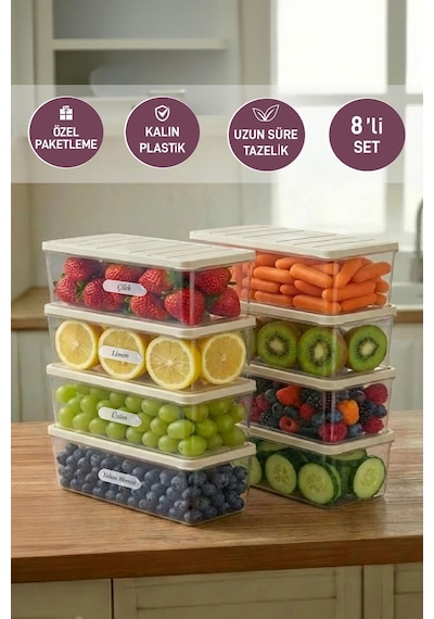 Selka Home 8 Adet 2 Lt. Nora Organizer Buzdolabı Buzluk Düzenleyici Saklama Kabı
