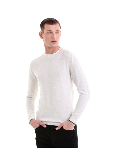 Hatemoğlu Ekru Regular Fit Düz Bisiklet Yaka Yünlü Casual Triko Kazak 3412 Ekru