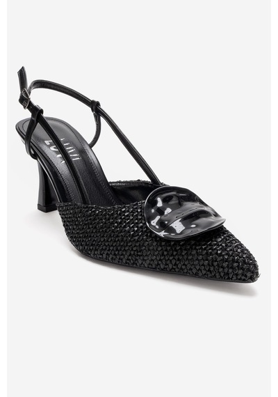 Luvishoes Levıa Siyah Hasır Dokulu Aksesuar Detaylı Kadın Topuklu Ayakkabı Siyah