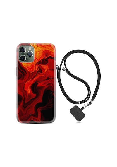 Apple Uyumlu iPhone 13 Pro Max Kılıf Boyun Askılı Red Orange Zigzag 1695