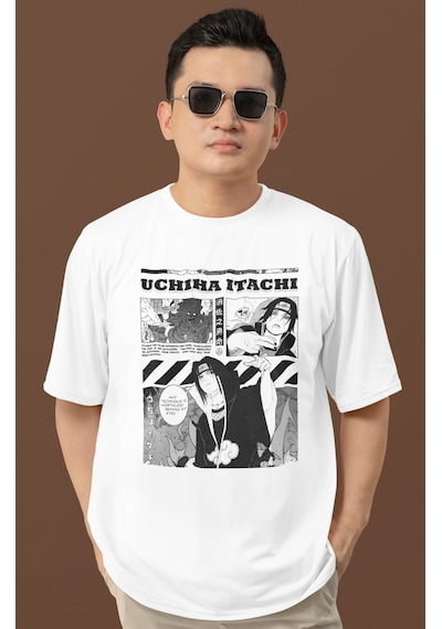 Tasarım Uchiha Itachi Naruto Baskılı Unisex Oversize Anime Dizi K Beyaz