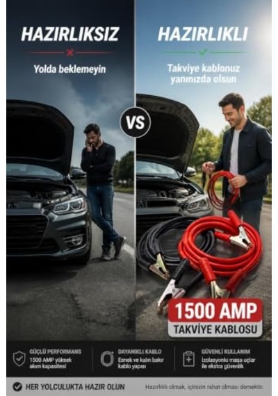 Busstier Akü Takviye Kablosu, Araç Akü Destek Kablosu, Otomobil, Suv, Hafif Ticari Araç Ve Motosiklet İçin Taşıma Çantalı, 1500 Amp