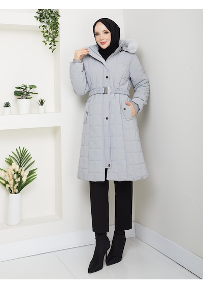 Eslemnur Nova Kumaş Şişme Mont 100cm Gri
