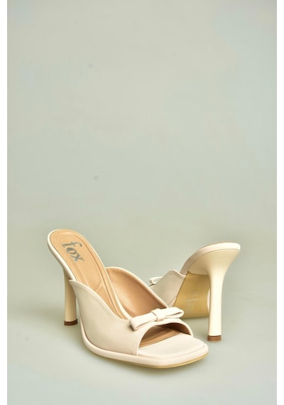 Fox Shoes U997451204 Ten Kumaş İnce Topuklu Kadın Terlik Ten
