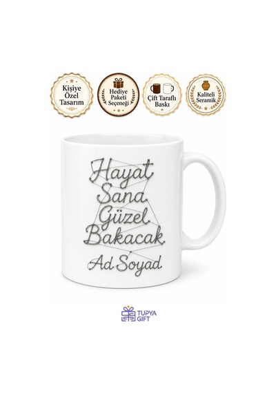 İsme Özel Kopmayan İp Yazılı Kupa Bardak Özel Tasarım Hediye Beyaz / Çok Renkli