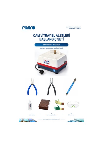 Cam Vitray El Aletleri Başlangıç Seti 8 Parça Kristall 2000s Rodaj Makineli