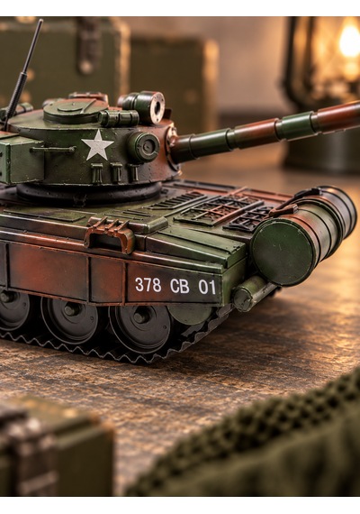 Dekoratif Metal Askeri Tank Maketi Yeşil Kamuflajlı Retro Koleksiyonluk Tank Biblo Koyu Yeşil