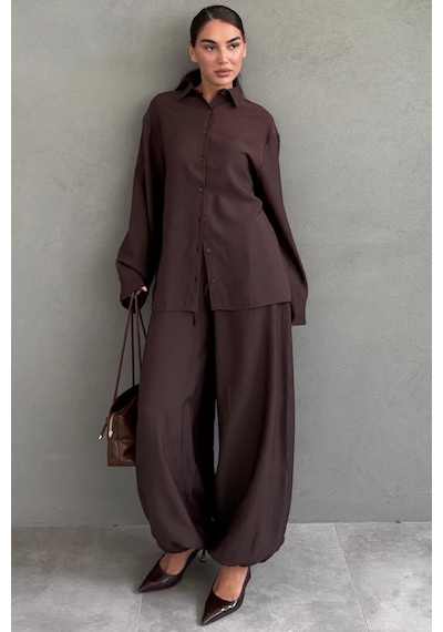 Madmext Kahverengi Oversize Gömlek Balon Pantolon Kadın Takım Mg2779 Madmext Kahverengi Oversize Gömlek Balon Pantolon Kadın Takım Mg2779