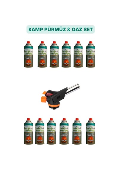 Kamptek Ocak Strong / Steel Gazı Valfli Pürmüz Profesyonel Kartuşu 12 Adet Pürmüz Başlık 1 Adet Gri