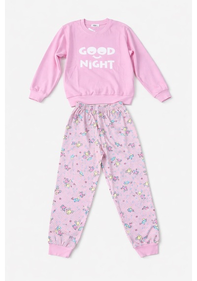 Kız Çocuk Pamuklu Desenli Pijama Takımı 250575 Pudra02 Pudra02