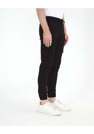 Kmk Kombin Slim Fit Beli Ve Paçası Lastikli Kargo Cep Pantolon SİYAH Siyah