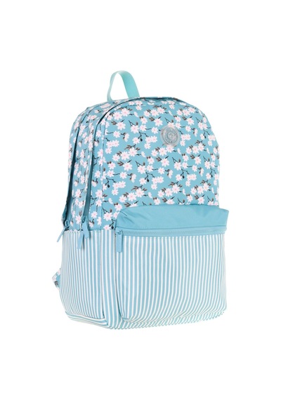 Kaukko Soft Floral Kız Çocuk Üç Bölmeli Turkuaz Çiçek Ve Çizgi Desenli Okul Sırt Çantası - K1796 Turkuaz