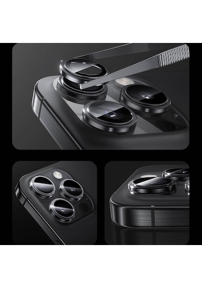 Apple Uyumlu   iPhone 16 Pro Max Benks Parlama Önleyici Glass Warrior Metal Kamera Lens Koruyucu Siyah