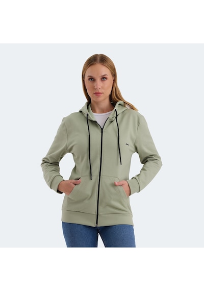 Slazenger KATYA Kadın Fermuarlı Kapüşonlu Cepli Yeşil Sweatshirt