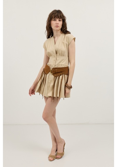 Antioch Mini Poplin Kadın Elbise Bej