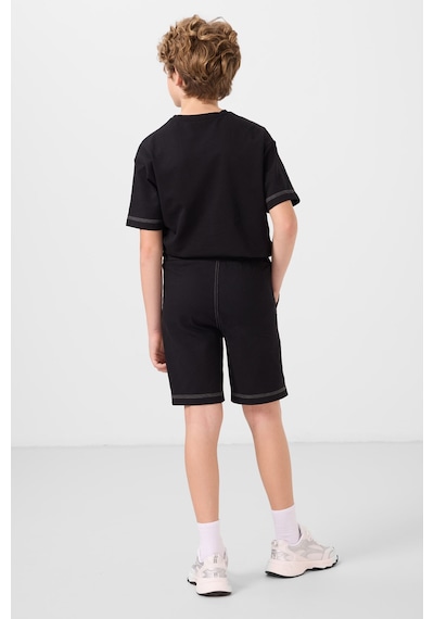Siyah Pamuklu Oversize Fit Dokuma Hafif Esnek Chino Erkek Çocuk Şort Takım - 11279 Siyah