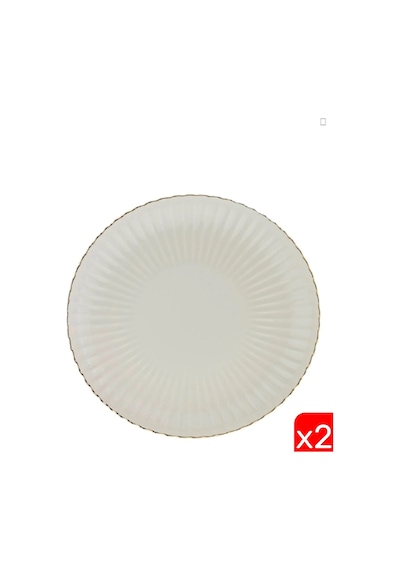 Kütahya Porselen Bone Luz Altın File Pasta Tabağı 21cm 2 Li Çok Renkli