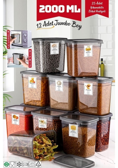 Nandy Home Jumbo Boy Dikdörtgen Saklama Kabı 2000 ML Antrasit 12 Adet Antrasit