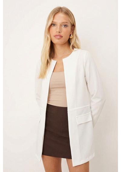 Armonika Kadın Beyaz Beli Dikişli Uzun Ceket Arm-26k001017