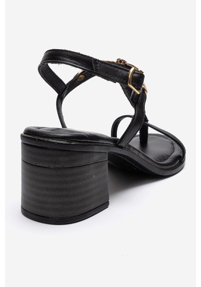 Luvishoes Serona Siyah Hakiki Deri Tokalı Kadın Kalın Topuklu Sandalet