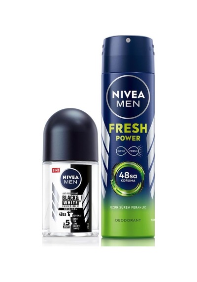 Men Erkek Sprey Deodorant Fresh Power 150ml Ve Mini Roll-on Black&white Original 25ml, Ter Karşıtı