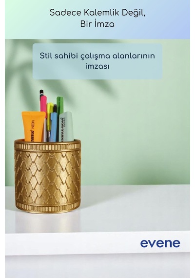 Kalemlik Masa Kalemliği Organizer Kalemlik Altın Renk Model 87 Çok Renkli