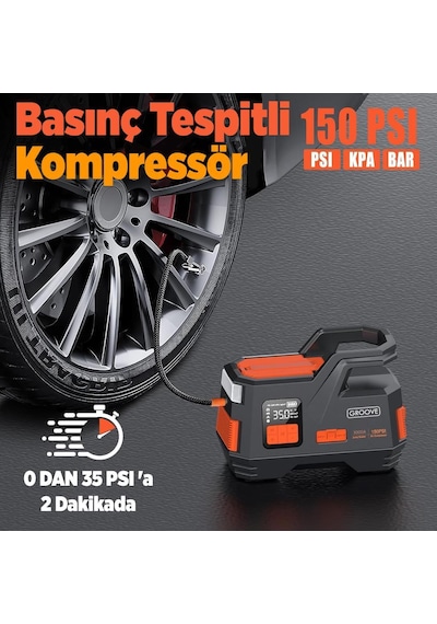 Groove Js006 26800mah 3000a Akü Takviye Cihazı + Lastik Şişirme Kompresörlü Taşınabilir Jump Starter Kompresör+powerbank+led Lamba+lcd Ekran