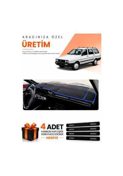 Renault 12 Toros Kapaklı 1969-2000 Uyumlu Torpido Koruma Örtüsü Oto Kılıfı - Siyah Mavi