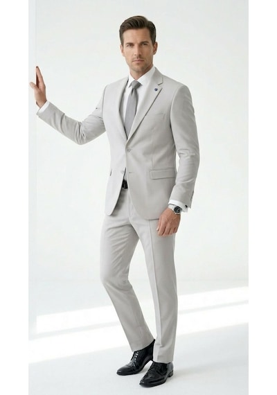 Tk 6893erkek Klasik 2 Li Takım Elbise 2 Düğmeli Slim Fit Esnek Kumaş Çift Yırtmaçlı 7 Drop Taş