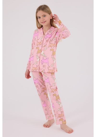 Rolypoly Kız Çocuk Pembe Gömlek Pijama Takımı 5274-48717 Pembe