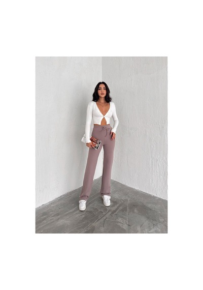 Dechival Kadın Bol Paça Fitilli Pantolon Yazlık Wide Leg Eşofman Altı Gül
