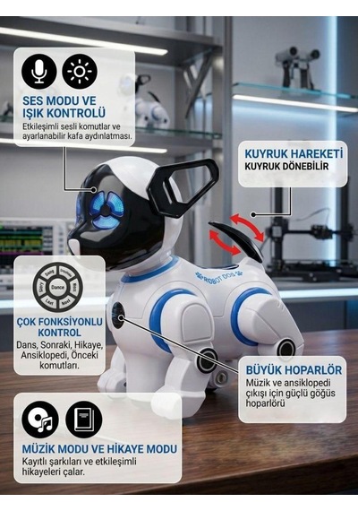 Kumandalı Müzikli, Işıklı, Ses Komutlu, Dans Eden, Hikaye Anlatan Akıllı Robot Oyuncak Köpek
