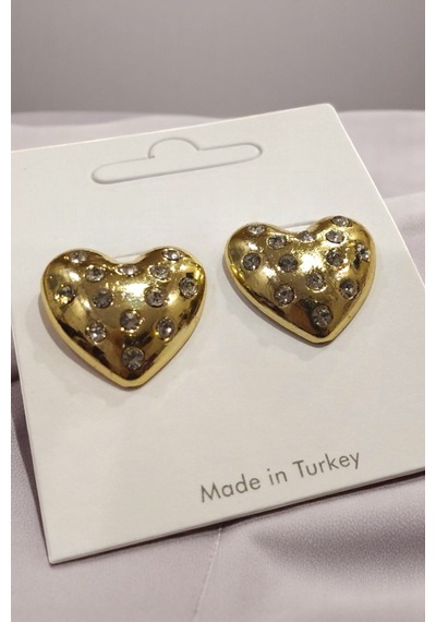 Gold Renk Trend Tombul Kalp Küpe Kadın Şık Küpe Açık Gold