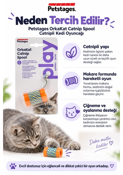 Petstages Orkakat Catnip Spool Catnipli Kedi Oyuncağı - Dayanıklı Ve Güvenli