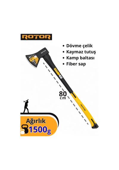 Rotor Fiber + Ahşap Saplı 2 Li Balta Nacak Seti