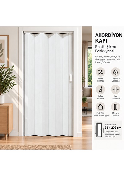 Pro Akordiyon Kapı Ahşap Desenli Beyaz 85 X 203 Cm 1