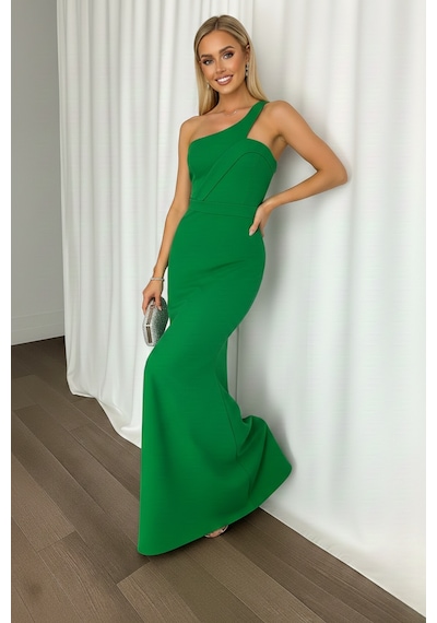 Defymoda Kadın Vücudu Saran Scuba Kumaş Tasarım Yeşil
