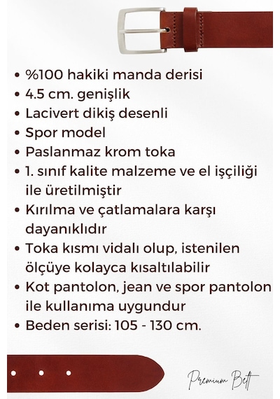 Süzer Deri 4.5 Cm Spor %100 Hakiki Manda Derisi Lüks Kemer Lacivert Desenli Lacivert
