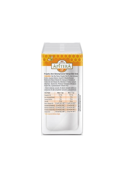 Apitera UP Doğal Bal, B Vitaminleri, Kırmızı Ginseng, Guarana ve Propolis İçeren Takviye Edici 56'lı Saşe