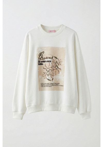 Quzu 26yswt01737 Baskı Detaylı Kadın Sweatshirt Ekru