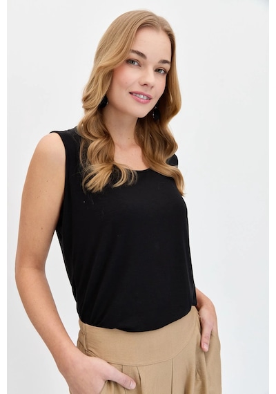 Desen Triko Kadın Sıfır Yaka Flamlı Kumaş Basic Askılı T-shirt 24086 Siyah Siyah Desen Triko Kadın Sıfır Yaka Flamlı Kumaş Basic Askılı T-shirt 24086 Siyah Siyah