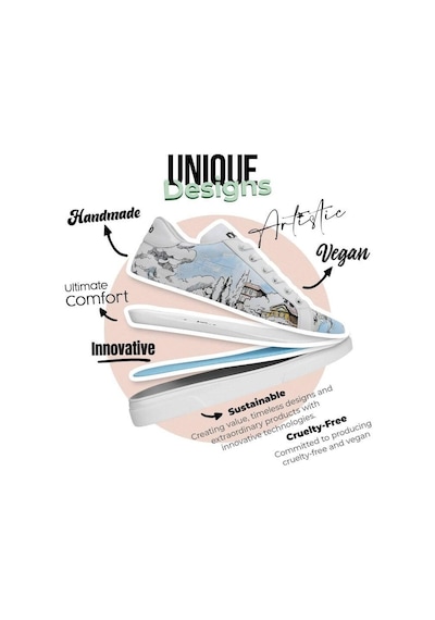 Kadın Vegan Deri Beyaz Sneakers - Lago Di Como Tasarım Çok Renkli